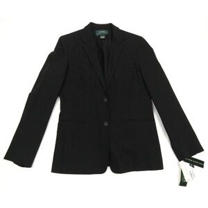 NWT Lauren Ralph Lauren LRL Wool Blend Stretch Black 2 Button Blazer Coat Jacket